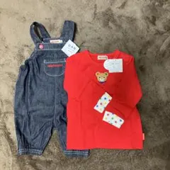 ミキハウス 赤 Tシャツ デニムオーバーオール