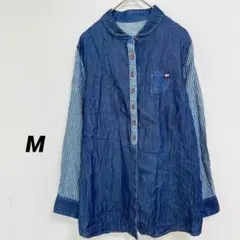 バーミリオン シャツ 長袖【M】インディゴ染 ヒッコリーストライプ ドット