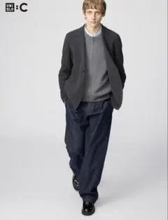 UNIQLO C タックストレートパンツ デニム ネイビー　76