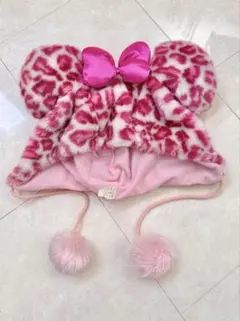ヒョウ柄　ファンキャップ　ピンク　ミニー