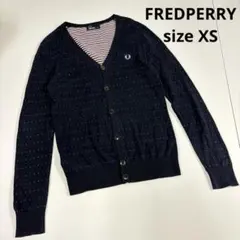 FREDPERRY カーディガン　ボーダー　古着　ドット　ネイビー　XS