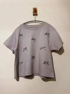 VIS グレー リボン刺繍 Tシャツ サイズFのサムネイル