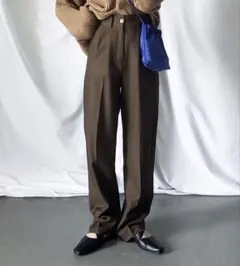 太ベルトハイウエストウールライクカラータックスラックス