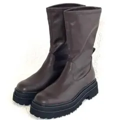 美品✨Mila Owen ストレッチブーツ ミドル トラックソール 37 茶色