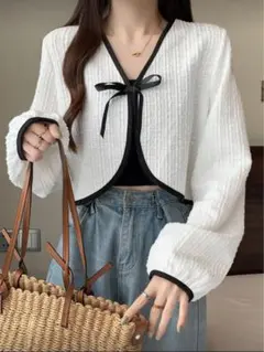 【新品未使用】ホワイトクロップドカーディガン