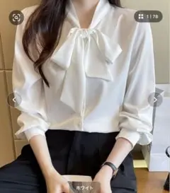 人気 ブラウス M シフォンシャツ リボン ボウタイ 白 上品 韓国 フォーマル