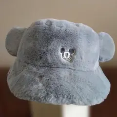 ミッキーマウス 耳付きファー帽子 グレー