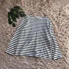 7147✾無印良品✾ボーダーカットソー【L】ロンT/ナチュラル/ホワイト/綿