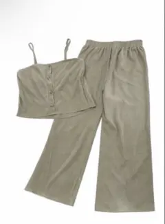 リブ セットアップ キャミ パンツ カーキ L