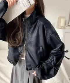 mily bilet リボンデザインダブルジップブルゾンジャケット