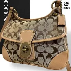 美品 コーチ ショルダーバッグ キャンバス シグネチャー ターンロック