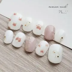 ネイルチップ サイズオーダー 猫 くすみカラー 癒やし