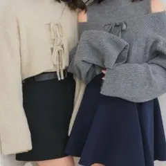 MIXリボンカーデNTセット カーディガン ニット グレー