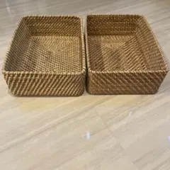【美品】重なるラタン長方形バスケット（小 ）無印良品 2個セット