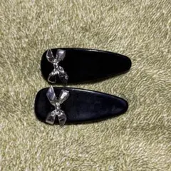 バレッタ ヘアアクセ ヘアピン リボン 黒