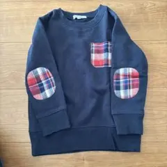 ネイビー チェック柄ポケット トレーナー