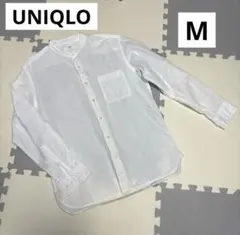 UNIQLO メンズ　リネンコットンスタンドカラーシャツ　白　Mサイズ