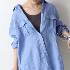 ダブスタ ダブルスタンダード リネン 麻 青 ブルー 長袖 シャツ 