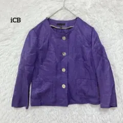 【訳あり】iCB ノーカラージャケット パープル 金ボタン リネン混 オンワードのサムネイル