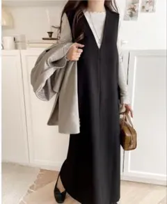 CLASSICAL ELF ポケット付 Vネック ロング丈ワンピース