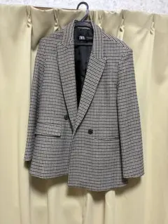 ZARA 千鳥格子柄 ダブルテーラードジャケット XS クリーニング済みのサムネイル