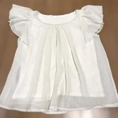 VIS フリル袖ドット柄シャツ 半袖 （オフホワイト）　M