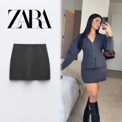 ZARA ニット ミニスカート グレー M 台形 セットアップ可能