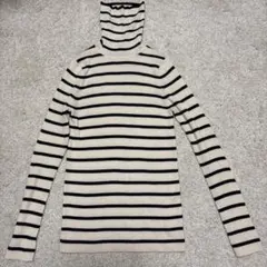 【美品】ユニクロ　メリノウール100% リブタートルネックセーター　ボーダー