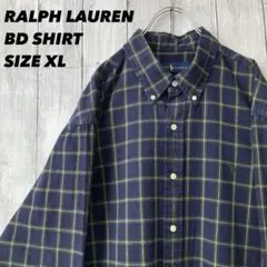 ラルフローレン BDシャツ XL チェック ネイビー グリーン ポニー刺繍古着