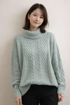 CINEMA CLUB ミントグリーン L タートルネック