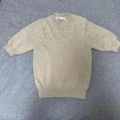 ZARA ビジュー装飾 半袖ニットセーター S