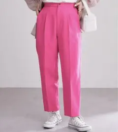楽ちん美脚イージーケアテーパードパンツ　ピンク