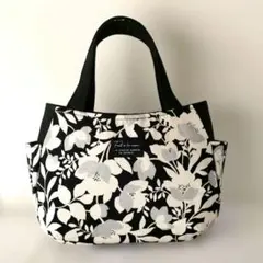 チューリップバッグ　手持ち用 北欧風花柄　モノトーン