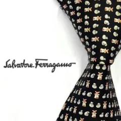 ◆良品◆Salvatore Ferragamo ネクタイ 黒色 風車柄