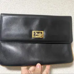 安心鑑定 CELINE クラッチバッグ 馬車金具 カーフレザー ブラック M06