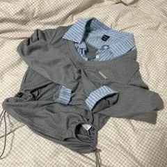 DAZY 重ね着風 リブニット 長袖シャツ グレー M