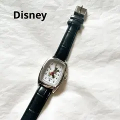 【裏蓋保護シール付】ディズニー ミッキーマウス 腕時計 トノー型 黒ベルト