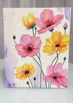 花の絵 アクリル画 北欧風 インテリア 壁掛け おしゃれ 癒し系 ハンドメイド
