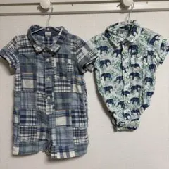 GAP 2枚セット　チェック柄ロンパース 18-24ヶ月　3-6ヶ月　象　動物