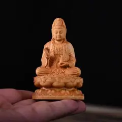 木彫り蓮華自在観音 禅意インテリア 装飾工芸品 家庭用・リビング・仏壇用 木彫り 観音菩薩像 仏像 蓮華座 高さ約8cm - メルカリ