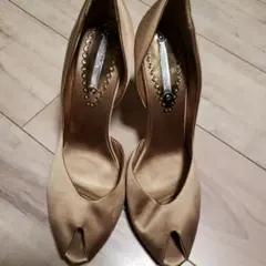 NINA ベージュ オープントゥ ハイヒールパンプス