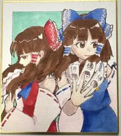 し*ん様 手描きイラスト 東方Project 博麗霊夢 豆色紙 - メルカリ