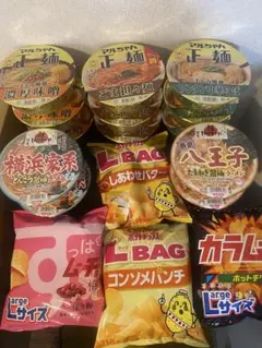 む*オ様 カップ麺（マルちゃん正麺、横浜家系、八王子）＆お菓子まとめ売り‼︎ポテのサムネイル