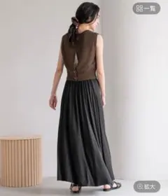 LOWRYS FARM カットギャザーロングスカート　ブラック Fサイズ