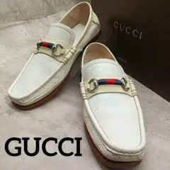 美品✨ グッチ ホースビット デッキシューズ シェリーライン ホワイト 40EJ