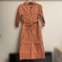 オレンジ 長袖　ビンテージ シャツワンピース