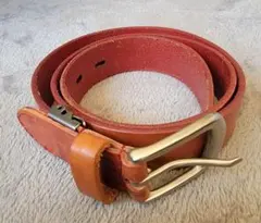 オレンジブラウン レザー ベルト 5穴 シンプル