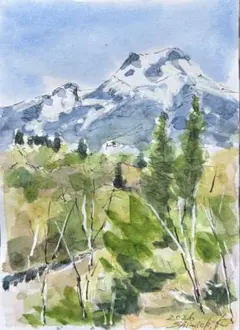 水彩画 松ケ峰からの妙高山 風景画 額装済み 原画 2L判 - メルカリ
