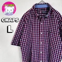 usa古着 CHAPS 半袖ボタンシャツ L チェック レッド グレー