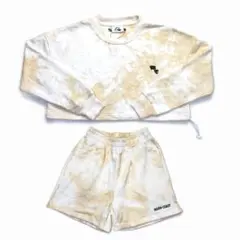 セットアップ　トレーナー　ハーフパンツ　タイダイ　ベージュ　サーフ